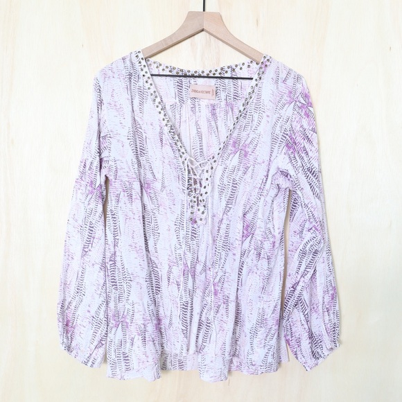 Zadig & Voltaire Tiny Pattern Cotton Blouse Purple White Size Medium runs Large - Picture 2 of 4